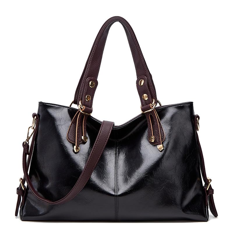 Grand Sac a épaule pour Femme Sacs a Main portés épaule avec bandoulière Sacs Cabas Sacs à Main Hobo Sacoche en Cuir PU Sac bandoulière pour Dames Mère Noir