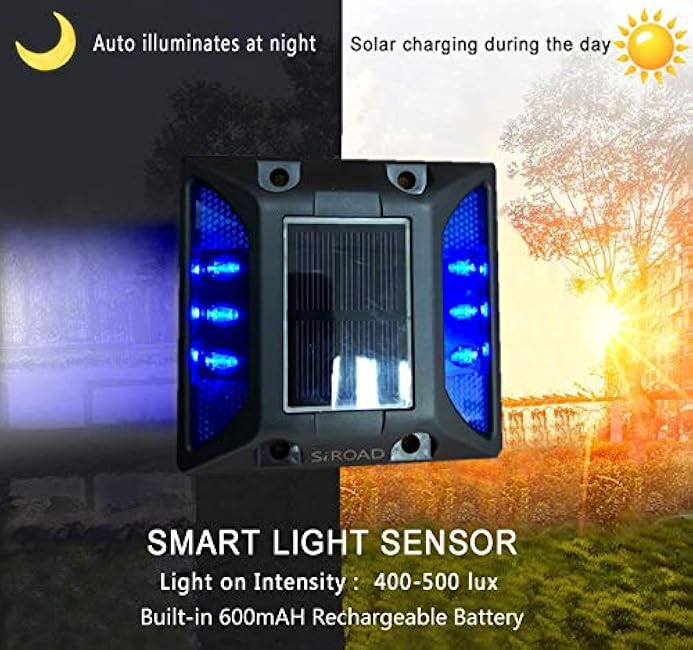 Solar Driveway Deck Light, IP68 Waterproof Driveway Reflector Outdoor Blue LED Light for Dock Walkway Lane Porch Patio Pathway Garden Yard Road Markers (Blue, 4 Pack)