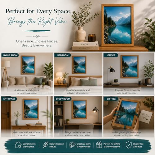 Image of Abhikalpya Art Studio 12x16 Inch A3 Size Photo Frame for Wall - Vertical & Horizontal Wooden Look Picture Frame for Home Decor, Poster, Certificate, Artwork, Gallery Wall Set of (1) (Teak colour)