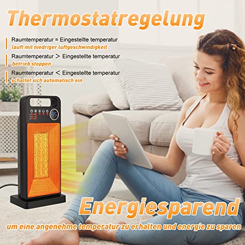 Verwarmingsventilator met afstandsbediening, energiebesparend, stil, 2000 W, keramische ventilatorkachel, badkamer, snelverwarming met oscillatie, timing, omvalbeveiliging, oververhittingsbeveiliging, 2 verwarmingsniveaus, verwarming voor thuis en op kantoor - Afbeelding 6