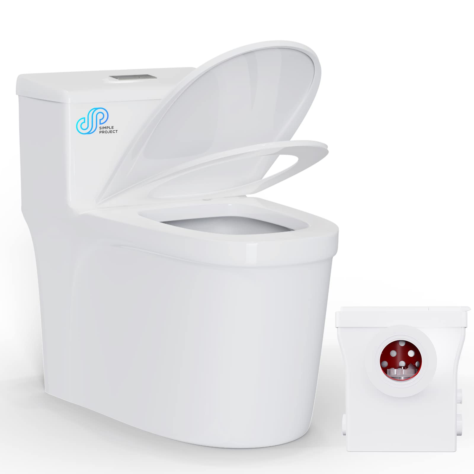 Simple Project 600w Upflush Toilet For Basement | One Piece Macerating Toilet With Macerator Pump System | Macerating Toilet System With 3 Water Inltes For Bathroom, Laundry, Sink
