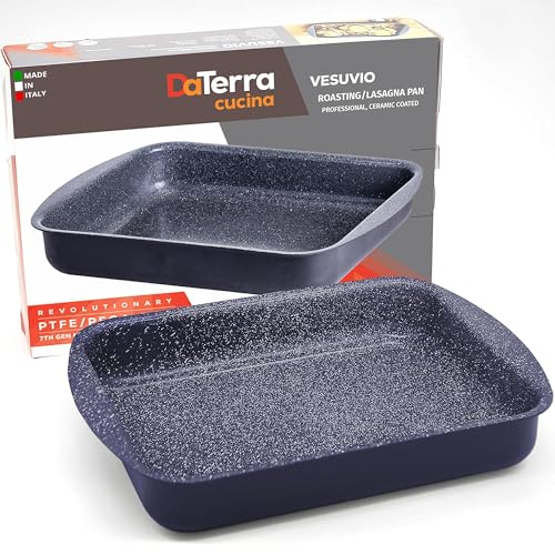 DaTerra Cucina Nonstick Roasting & Lasagna Pan – 16'x12'x3', Ceramic-Coated, Oven & Stovetop Safe to 600°F, Sturdy Base, PTFE, PFOA & Lead-Free, Durable & Stylish Deep Roasting Tray - Made in Italy