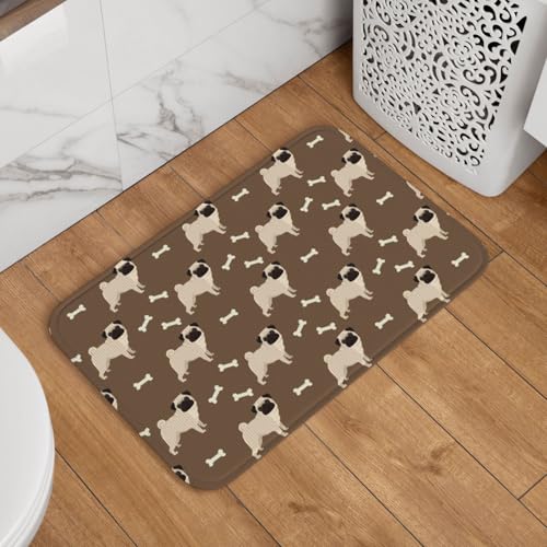 玄関マット パグ 犬 パグ柄 かわいい 骨 ドアマット 室内 屋外 バスマット おしゃれ 泥落とし 洗える 滑り止め 足拭きマット 浴室 台所 寝室 業務用 四季通用 60cm×40cm