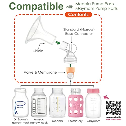 Image of Maymom Brand 2X Two-Piece Small Breastshield with Valve, membranes and Maymom Connector,Compatible with Medela Breast Pumps Top Hole Version. (30 mm) Detachable Clear