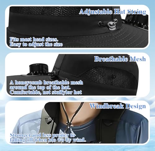 Image of Solar Powered Fan Hat for Men Women - Wide Brim Cooling Hat with 2 USB /Solar Charging Fans, Solar Fan hat - UPF50+ Sun Hat