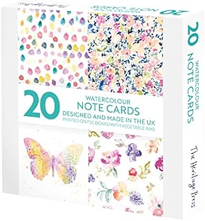 The Heritage Press 20 Watercolour flowers and butterfly Note Cards with Envelopes, Size 150x150mm - Eco-friendly - Printed with Vegetable Inks - Made in the UK - Pack of 20