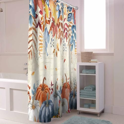 Fall Shower Curtain Autumn Pumpkin Thanksgiving Shower Curtains for Bathroom Fall Leaves Bath Curtains Sets with Hooks for Autumn Thanksgiving Seasonal Decor Fabric Waterproof Standard 72" X 72" by ALAGEO - Used condition - Image 4