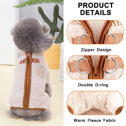 SMALLLEE_LUCKY_STORE Plüsch-Fleece-Hundemantel für kleine Hunde mit doppeltem D-Ring-Reißverschluss auf der Rückseite, Haustier-Overall, Welpen-Pyjama, Winter, Herbst, Pyjama, Chihuahua, Yorkie