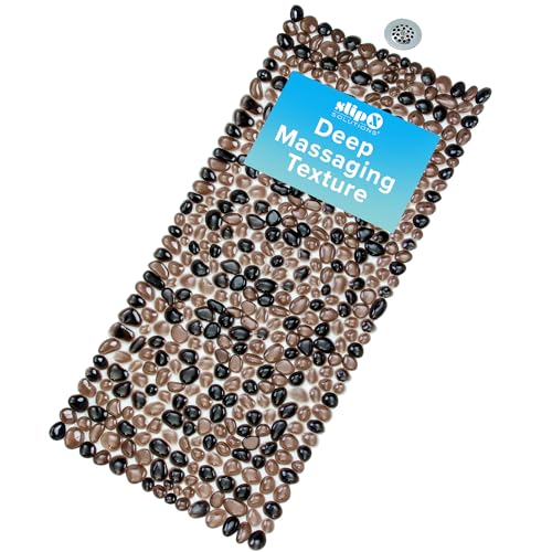 SlipX Solutions Non Slip Pebble Bath Mat for Shower & Bathtub 38x17 | River Rock Look | Accupressure | Massage Bath Mats for Tub | 188 Suction Cups | Machine Washable, Bronze Pebbles
