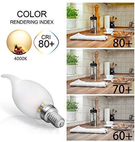 Carrybc Led Candelabra Bulb 40W Equivalent 450Lm 4000K Daylight White E12 Base Led Filament Light Bulbs, C35 Candle Flame Tip Frosted Glass Chandelier Bulbs Dimmable 12Pcs #TOP2