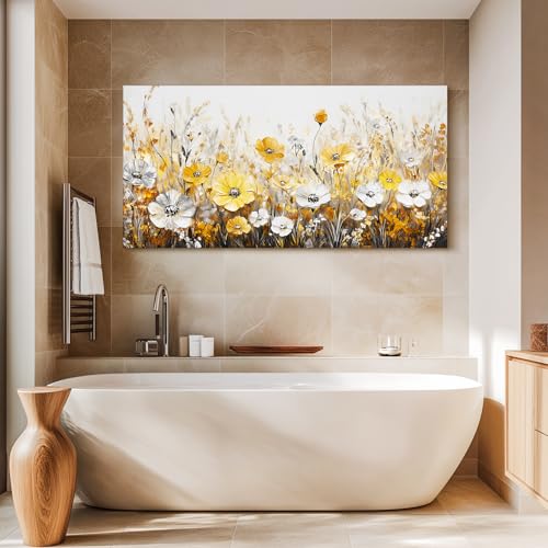 SERIMINO Wildflower Field Wall Art, Floral Botanical Extra Large Wall Decor, Gold and Silver Flower Canvas Prints, Modern Industrial Pictures for Living Room Bedroom Dining Room Home Office 30"X60"