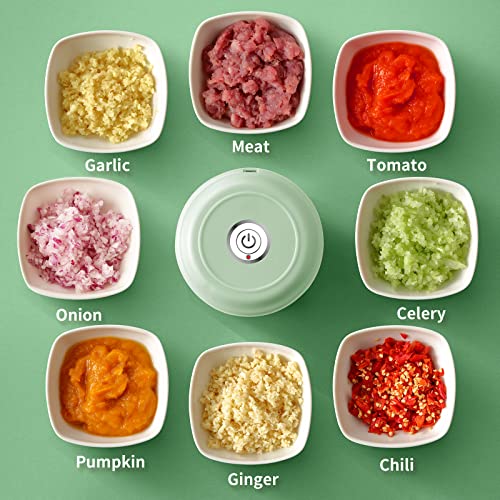 Rupohu Wireless Electric Mini Food Choppers, Green Powerful Electric Garlic Chopper，Small Food Processor For Garlic Pepper Chili Onion Celery Ginger Meat With Spoon And Brush（100+250Ml) #TOP5