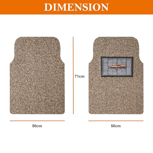 Image of CONTINENTAL [Duramat Curly] Universal Driver Side & Passenger Side Car Mat only - Premium Waterproof PVC Cushions Car Floor Mat for All Cars (Pack of 2 - Brown & Beige).