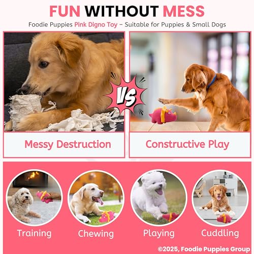 Image of Foodie Puppies Dog Squeaky Chew Latex Rubber Toy - (Pink Digno) for Small Dogs & Puppies | Durable, Soft, Animal Design, Fetch & Chew Safe Play Toy | Reduce Separation Anxiety
