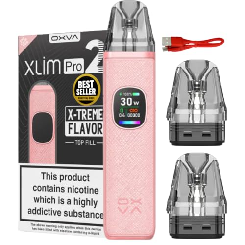 Oxva Xlim Pro 2 Pod Kit [Coral Pink] - Available in 24 colours 2A Fast Charge 1300mAh Battery 0.56 Ultra-HD Color Screen - No Nicotine