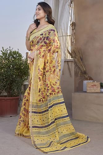 Image of MIRCHI FASHION Kota Doria Cotton Saree with Blouse Piece | Paisley Block Printed Saree for Women | Traditional Ethnic Daily Wear Summer Saree