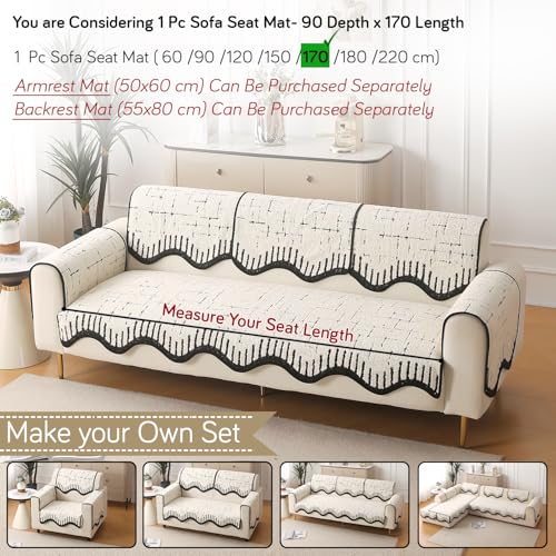 Image of HOKIPO Premium Supple Soft Wavy Sofa Cover Mat with Curve for 1 /2 /3 Seater and L Shape Sofa. Make Your Own Sofa Cover Set, Mat Length 90(D) x 170(L) cm, Off-White (AR-5976-OWHT)