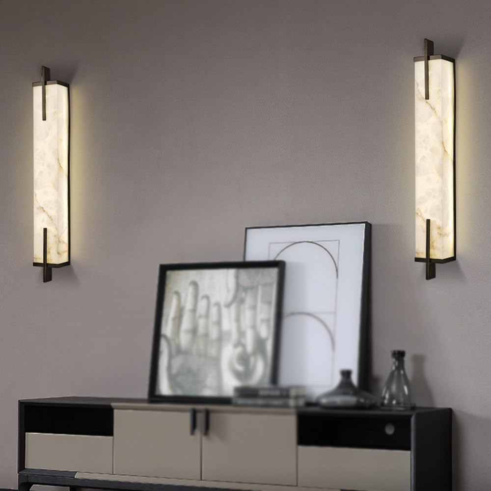 Alabaster Wall Sconces Set Of Two, Modern White Marble Sconces Wall