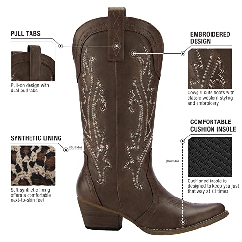 Image of HISEA Rollda Cowboy Boots for Women, Cowgirl Boots, Comfortable Western Boots with Pointed Toe Stitched Embroidery for Country Concert Dancing Wedding Traveling Daily Outfits