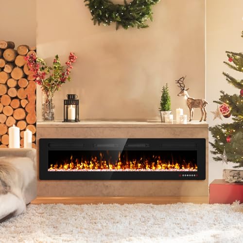 72” Electric Fireplace Recessed and Wall Mounted Fire Places with Remote Control, Touch Screen