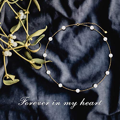 SISGEM Solid 14K Gold Pearl Necklace for Women Freshwater Cultured Pearl Choker Necklace Station Tin Cup Pearl Necklace Dainty Jewelry for Her Anniversary, 16''-18''3