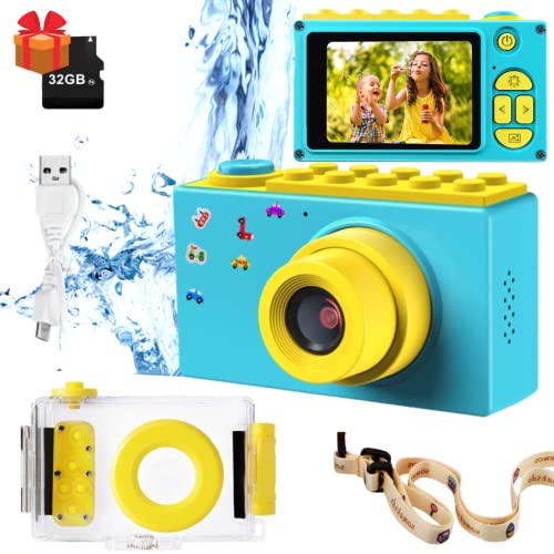 Cámara de fotos infantil Sumergible. Camara digital instantánea para niños. Foto y video. Juguete Idea de regalo. Kids Camera cumpleaños de niños de 3 4 5 6 7 8 9 años. Tarjeta SD 32GB.1080P HD (Azul)