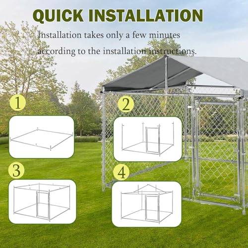 79 Inch Outdoor Dog Kennel for Large Dog, Heavy Duty Galvanized Steel Chain Link Dog Enclosure with Waterproof UV-Resistant Cover, Lockable Door Chain Link Playpen for Rabbits, Chicken(6.6‘ x 6.6’FT)