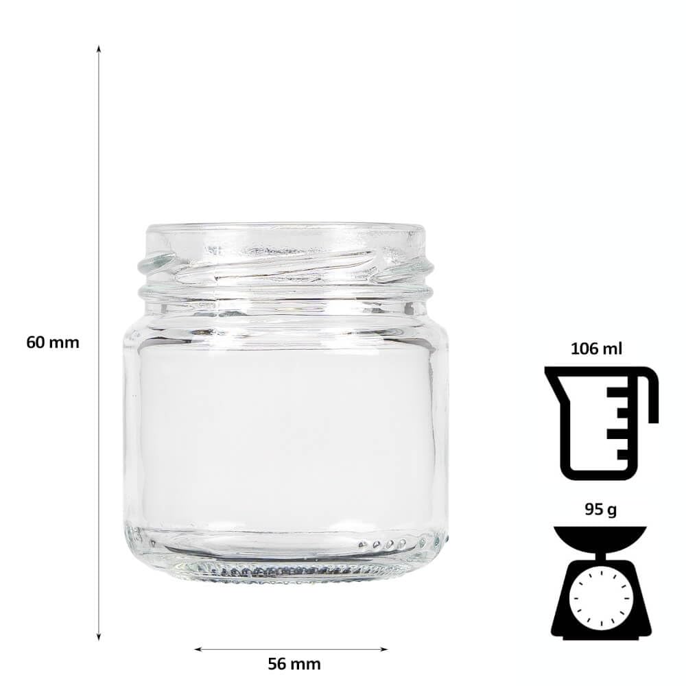 Szklane słoiki 100 ml, z zakręcaną pokrywką – do miodu, przypraw, dżemu i konfitury (100 szt.)