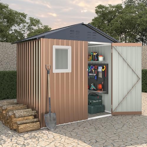 JoanKaren Heavy Duty Outdoor Storage Shed, 6x4 FT Metal Garden Tool Organizer with Lockable Door, Window & Air Vent, Weather-Resistant for Backyard Patio Lawn
