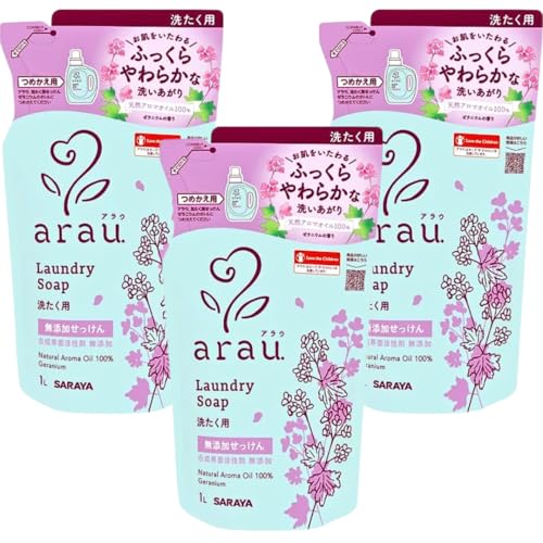 【まとめ買い】 arau. アラウ 洗たく用せっけん ゼラニウム 無添加 つめかえ用 1L (3個セット)