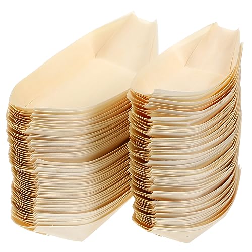 CORHAD 100個 使い捨て天然バーチウッド寿司皿 舟形デザイン 素材パーティー用寿司トレイ 料理盛り付け用食器