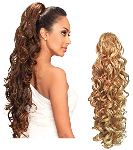 EVE HAIR 100% Heat Retardant Fiber Synthetic Drawstring Super Long Ponytail for Beauty - 28 Inches Curly Ponytail - Color # F613-27