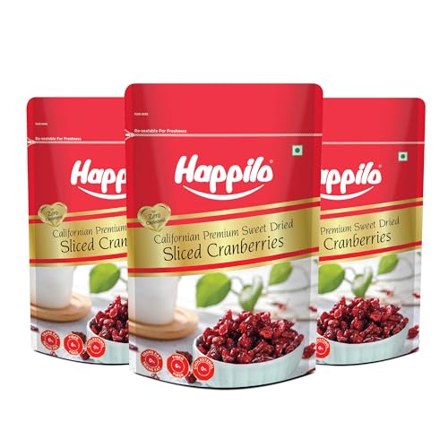 Image of Happilo Californian Premium Sweet Dried Sliced Cranberries 200g (Pack Of 3), Rich in Antioxidants and Vitamins, Natural Tangy Sweet Flavor Dried Fruit
