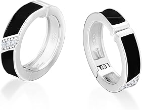 KRKC & CO Men's Fake Earrings, 925 Silver, Ear Cuff, 0.6 inches (15 mm), Black, Hoop Earrings, Non-Hole Earrings, Binaural/Single Ear, Black, Roman Numerals, Simple, Hypoallergenic Metal, Popular