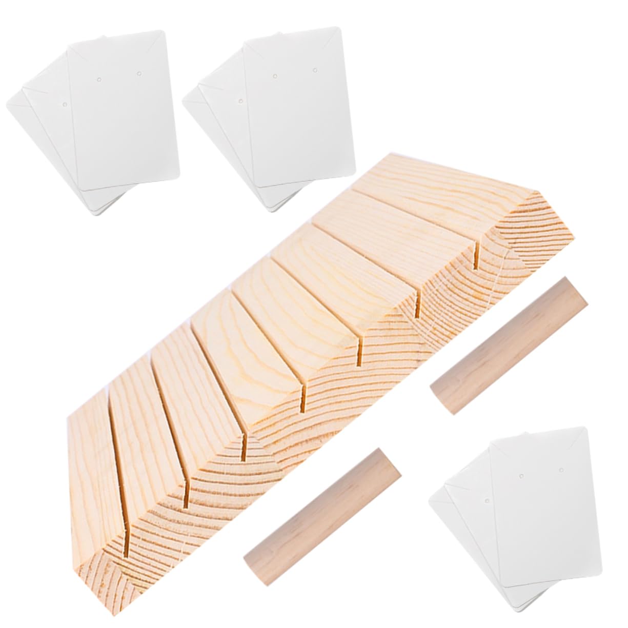 BESTYASH Espositore per Orecchini in Legno con Carte, Beige