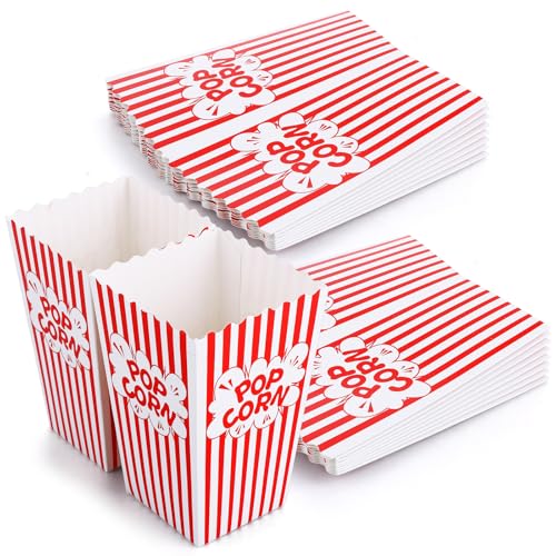 ASelected 50PCS Popcorn Boxes 2x2.8x4.5 Inch Retro Style Paper Popcorn Box Small Popcorn Favor Boxes for Party Movie Night Sweets Kids Gifts Birthday Cardboard Candy Container