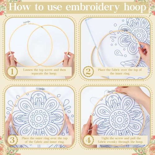 Image of Tioncy 8 Sets Mexican Embroidery Napkins Kit 17.7 x 16.5 Inch Servilletas Para Bordar a Mano Including Mexican Napkin Bamboo Hoop Color Threads and Needles for Beginner Adult DIY Hand Craft Lover Gift