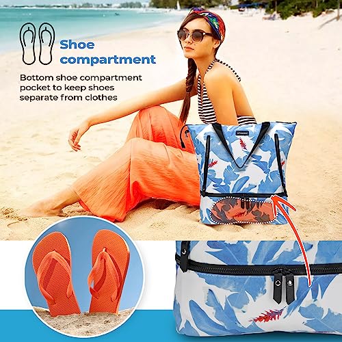 Keemaru Beach Sport And Travel Bag - Gym Tote - Beach Yoga Travel Shoulder Bag - Summer Vacation Tote - Shoe Compartment - Foldable - With Zipper #TOP4