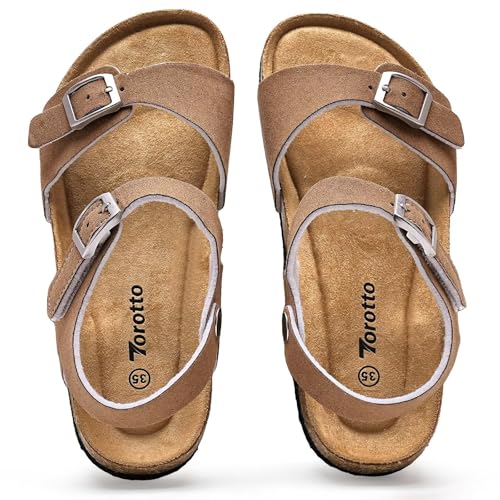 Image of Torotto Toddler Kids Sandals Boys Girls Cork Footbed Sandals with Adjustable Buckle Casual Slides Open Toes Flat