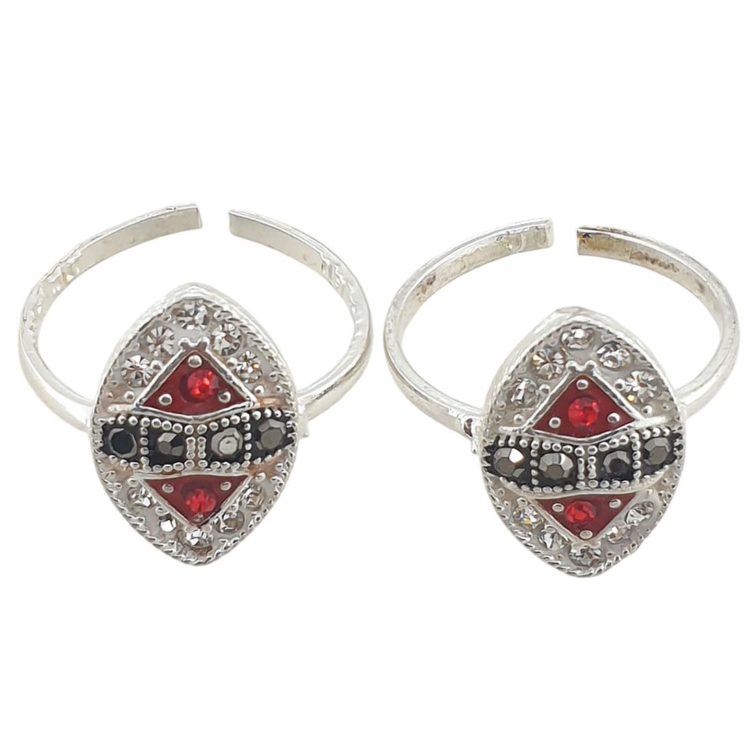 Silver (Chandi) Multi Color Zircon Toe Ring Bichhiya For Women ~ 2 Pieces-image-26