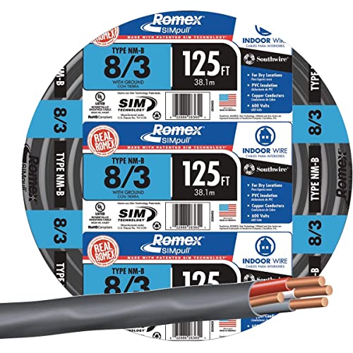 SOUTHWIRE COMPANY LL 63949202 Romex Type Nm-B Wg Non-Metallic Wire 125 ft. 8/3 Black