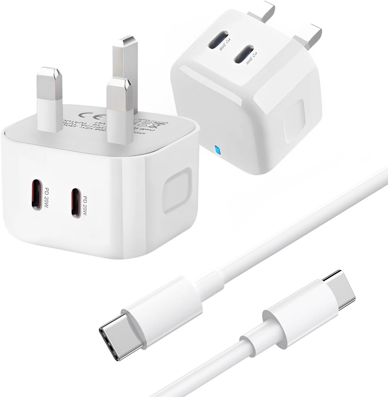 Apple Charger 40W Fast Charging phone Adapter for android, iphone16 Pro max/iPhone 15 Pro Max, iPad Pro, Apple Devices, Samsung s23 ultra, 2 USB C PD, Type C & Type C Cable Included