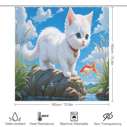 Rideau de douche chat mignon 183x183 cm imperméable pour baignoire - 4