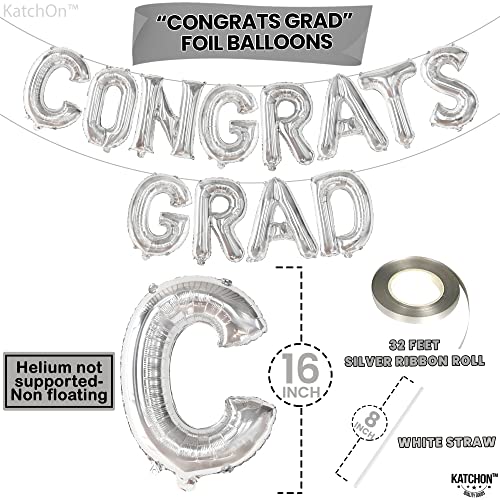 Image of Graduation Decorations 2026 | Congrats Grad Balloons - 16 Inch | Silver Congrats Grad Banner | Congratulations Banner For 2026 Graduation Decorations | Silver Graduation Balloons, KatchOn
