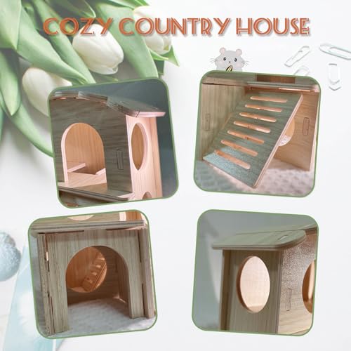 LOS ANDES Hamster Maze Double-Decker Wood House, Seesaw Toy, Bridge and Swing Hideout Cage Decor for Syrian Hamsters Dwarf Gerbil Mouse Mice Rat Small Animals(Only for Small Hamster) - Image 6