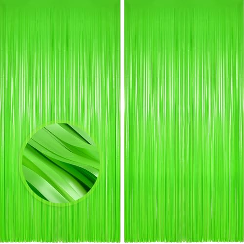 MALANKU 2PCS Lime Green Streamers Party Decorations - 3.3ft x 8.2ft Green Streamer Backdrop for Birthdays St Patrick Jungle Dinosaur Golf Soccer Pickleball Pickle Parties - image 1