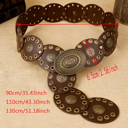 Bohemian Hollow Disc Leather Belt for Women Vintage Western Concho Waist Belts Boho Cowgirl Cowboy Country Belt2
