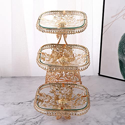 3 Tiered Cake Stand Tea Party Serving Platter Glass Fruit Plate With Iron Rack Dessert Cupcake Stand Snack Tray Display Rack Food Serving Tray Party Decoration #TOP2