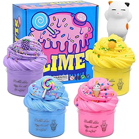 Fluffy Butter Slime Scented Cloud Slime Kit, Super Soft and Non-Sticky, 4 Packs Stress Relief Putty Slime Party Toys for Girls Boys Adults, Kids Art Craft 100ml Cover