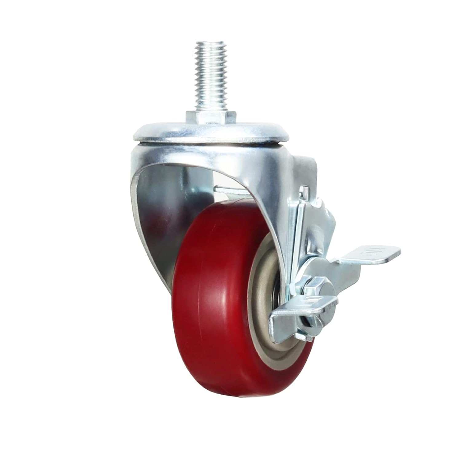 Heavy Duty Stem Caster Wheels Soft PU Threaded Stem Casters 1/2"-13 x 1 (Stem Diameter 1/2", Stem Length 1") Dual Locking with Side Brakes Casters Set of 4 (3 Inch)